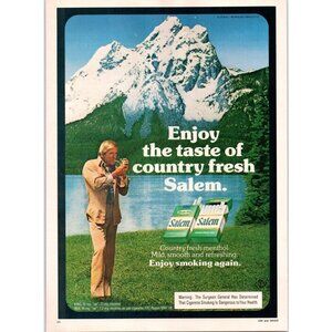1979 Salem Menthol Cigarettes Vintage Print Ad Mountan Lake Nature Wall Art
